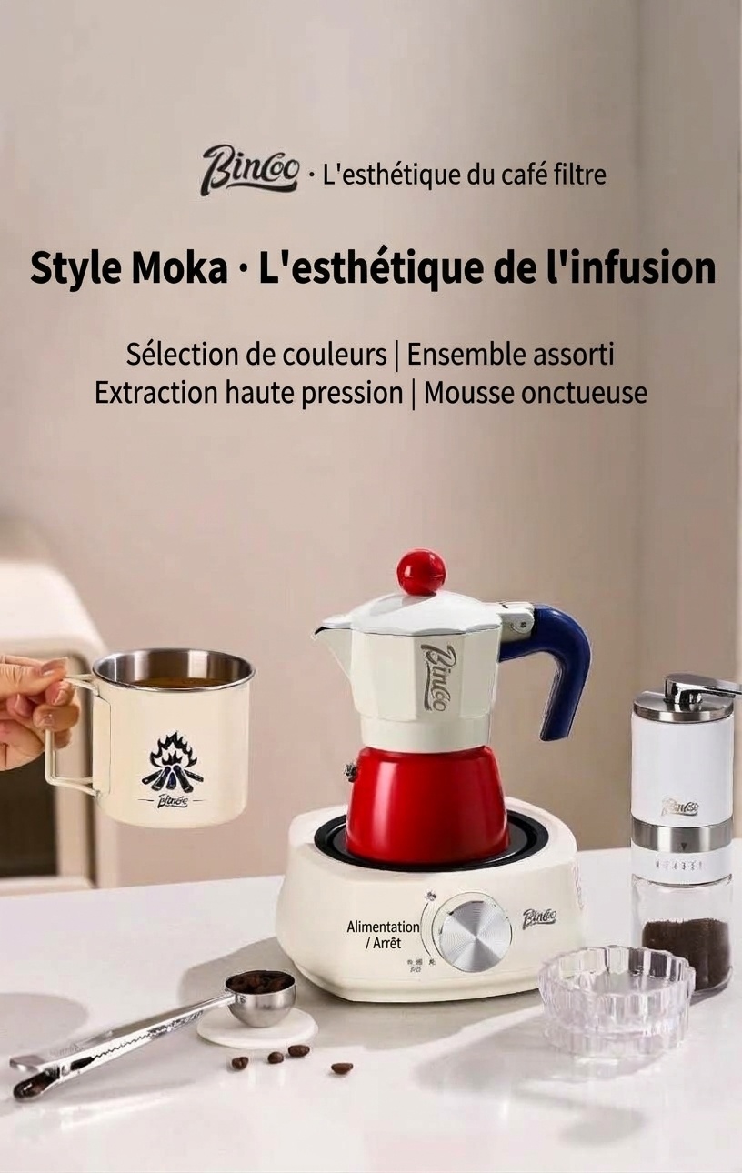 Cafetière italienne Binco Retro rouge et crème avec plaque chauffante