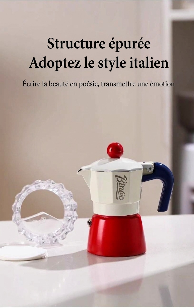Cafetière italienne Binco Retro rouge et crème avec plaque chauffante