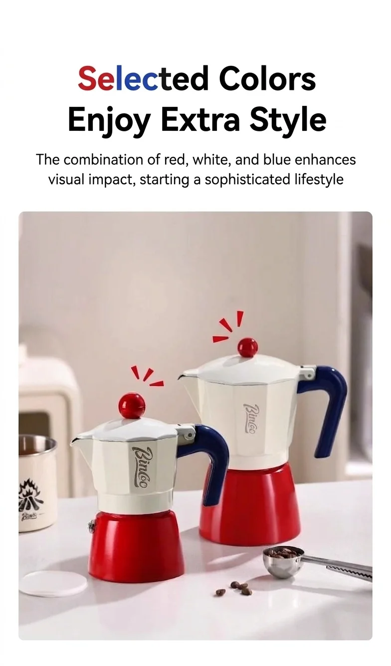 Binco Retro Red & Cream Moka Pot Espresso Maker with Hot Plate