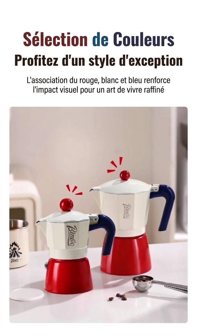Cafetière italienne Binco Retro rouge et crème avec plaque chauffante