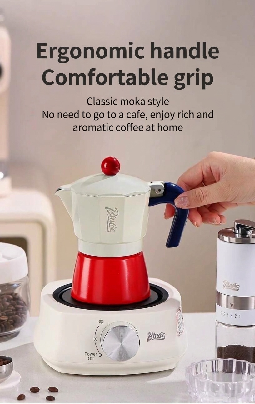 Binco Retro Red & Cream Moka Pot Espresso Maker with Hot Plate