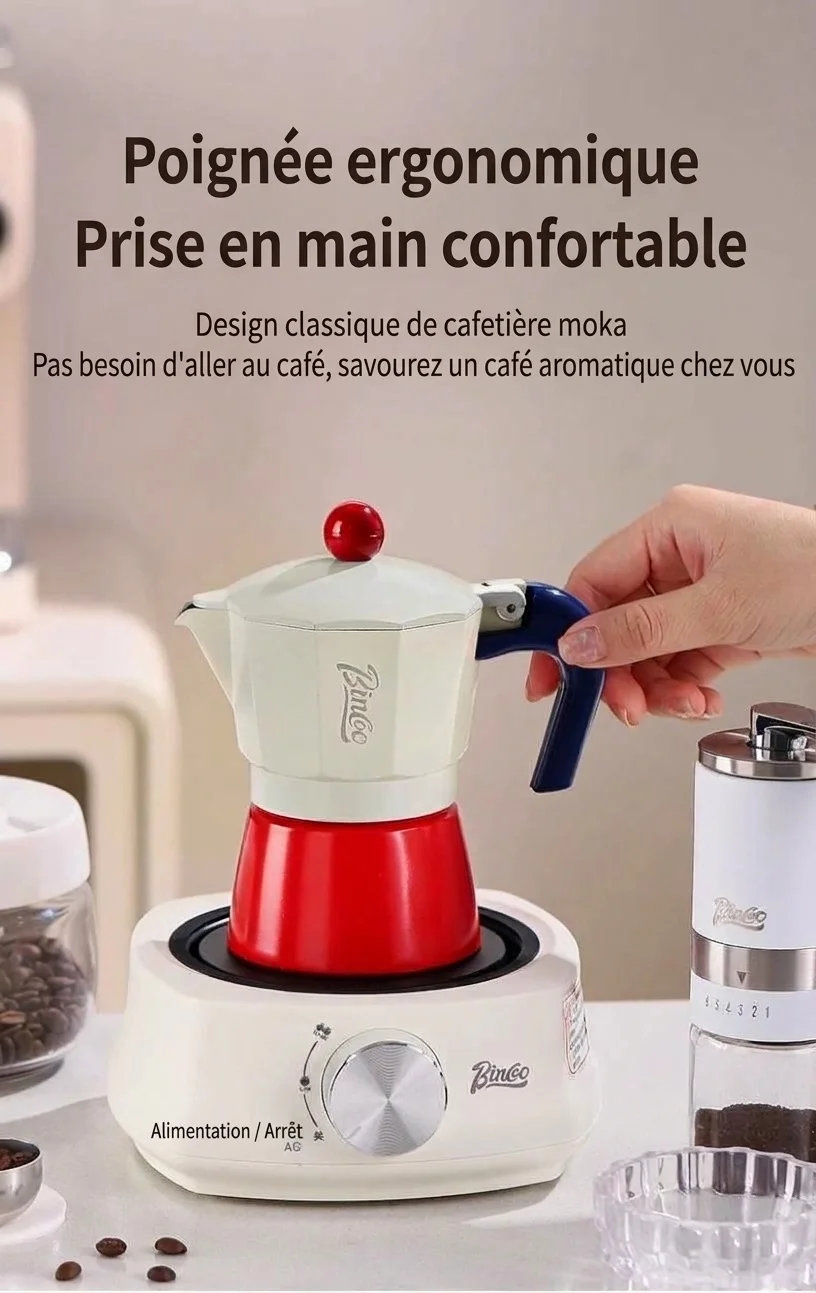 Cafetière italienne Binco Retro rouge et crème avec plaque chauffante