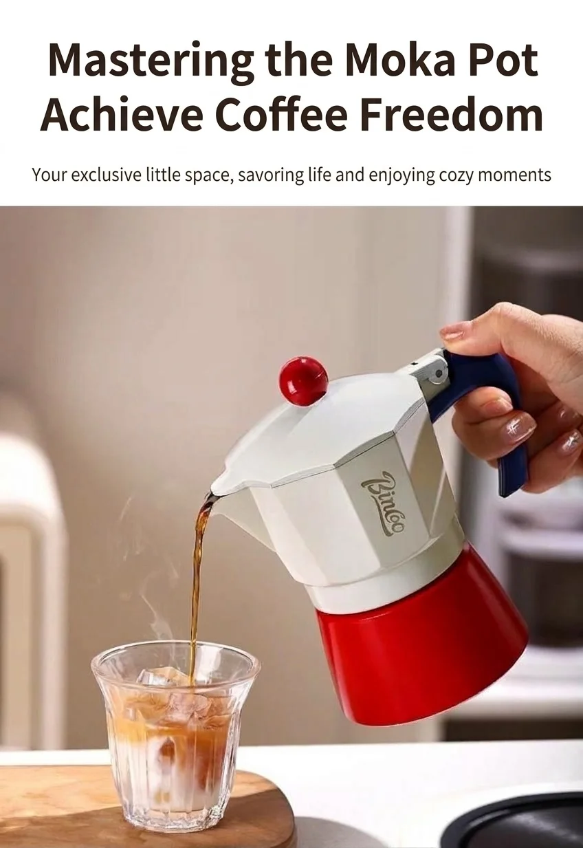 Binco Retro Red & Cream Moka Pot Espresso Maker with Hot Plate