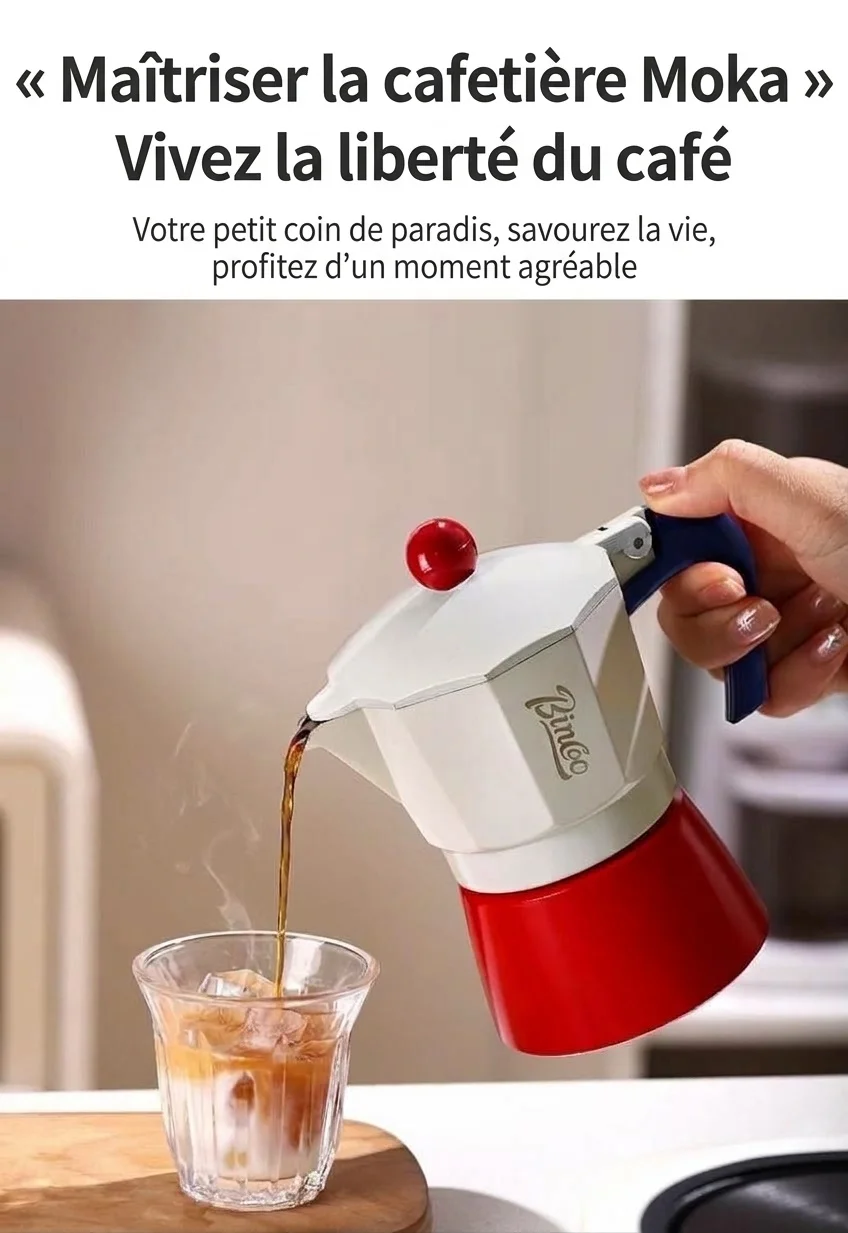 Cafetière italienne Binco Retro rouge et crème avec plaque chauffante