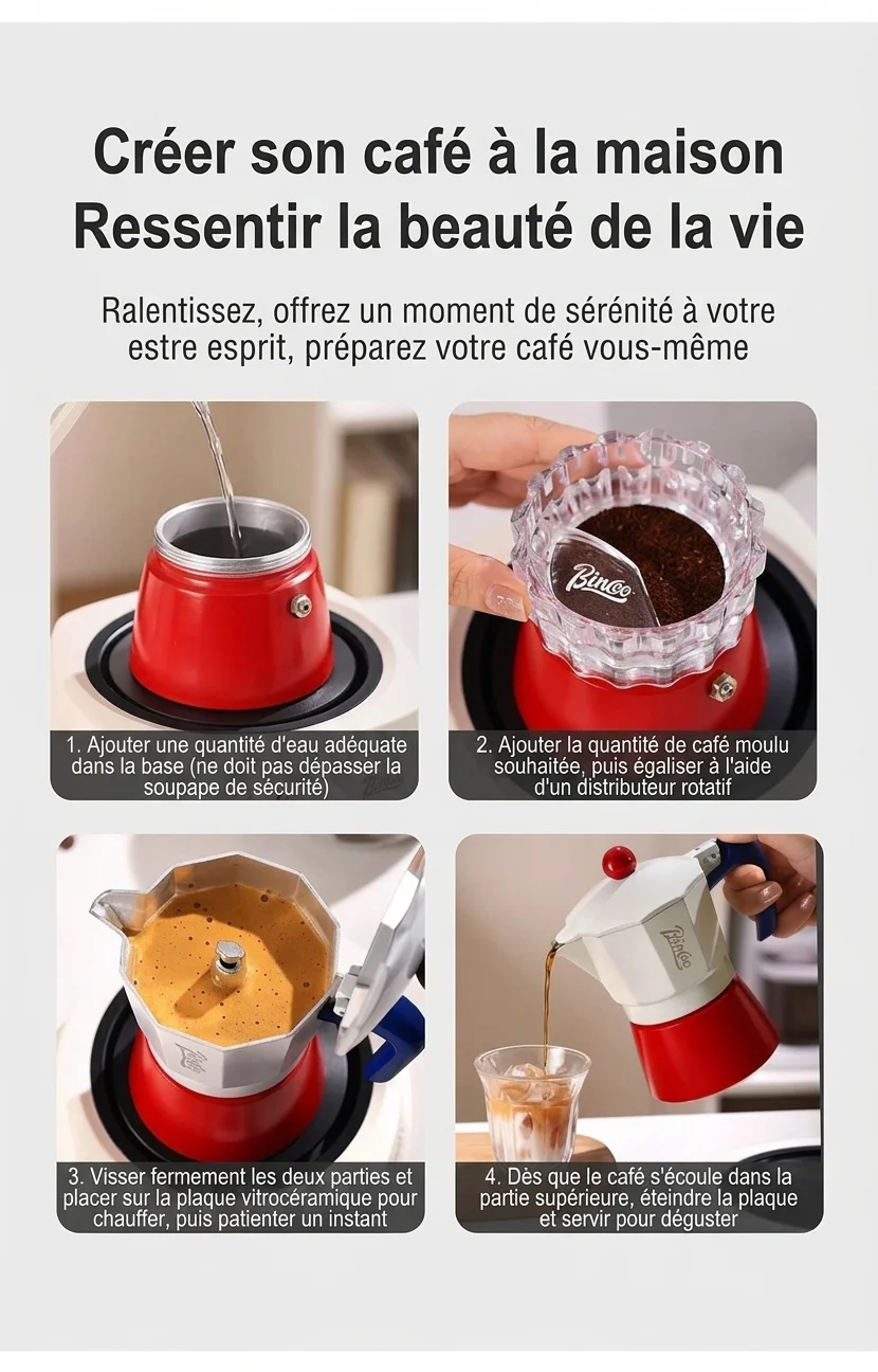 Cafetière italienne Binco Retro rouge et crème avec plaque chauffante