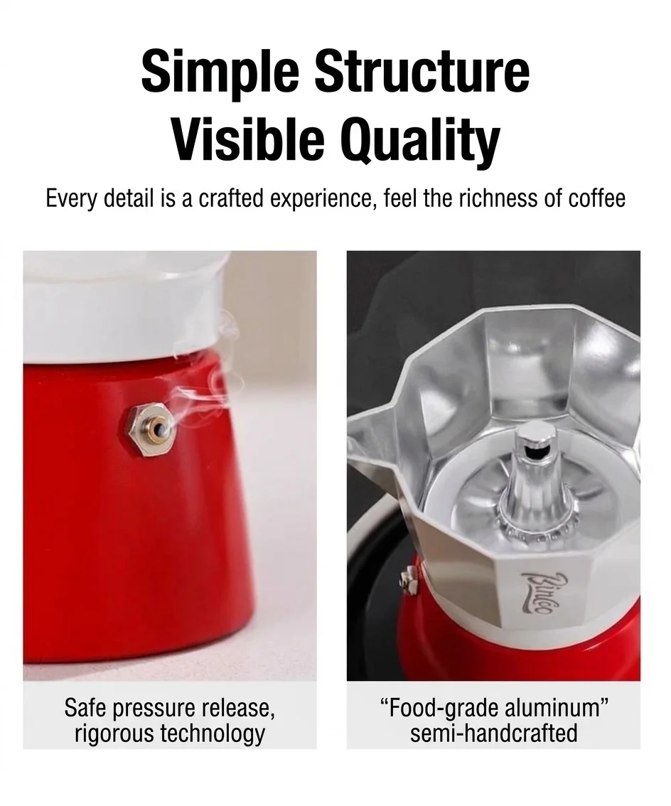 Binco Retro Red & Cream Moka Pot Espresso Maker with Hot Plate
