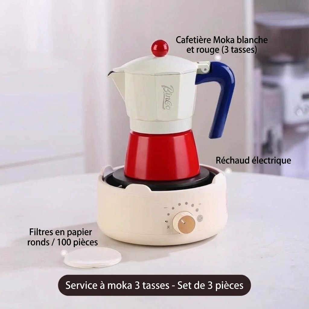 Cafetière italienne Binco Retro rouge et crème avec plaque chauffante