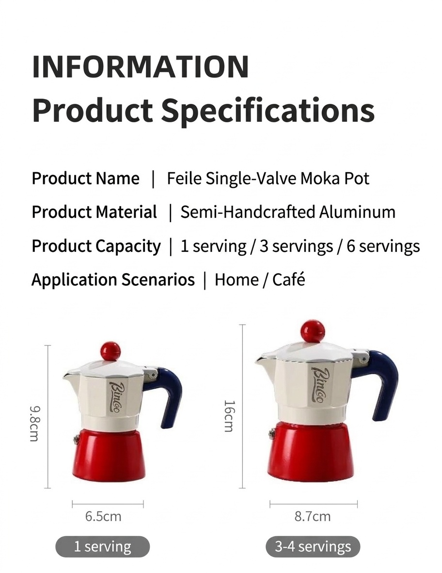 Binco Retro Red & Cream Moka Pot Espresso Maker with Hot Plate