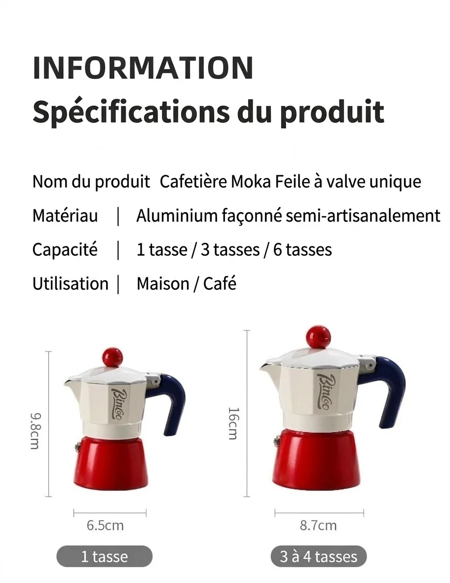 Cafetière italienne Binco Retro rouge et crème avec plaque chauffante