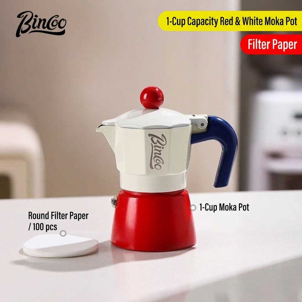 Binco Retro Red & Cream Moka Pot Espresso Maker with Hot Plate