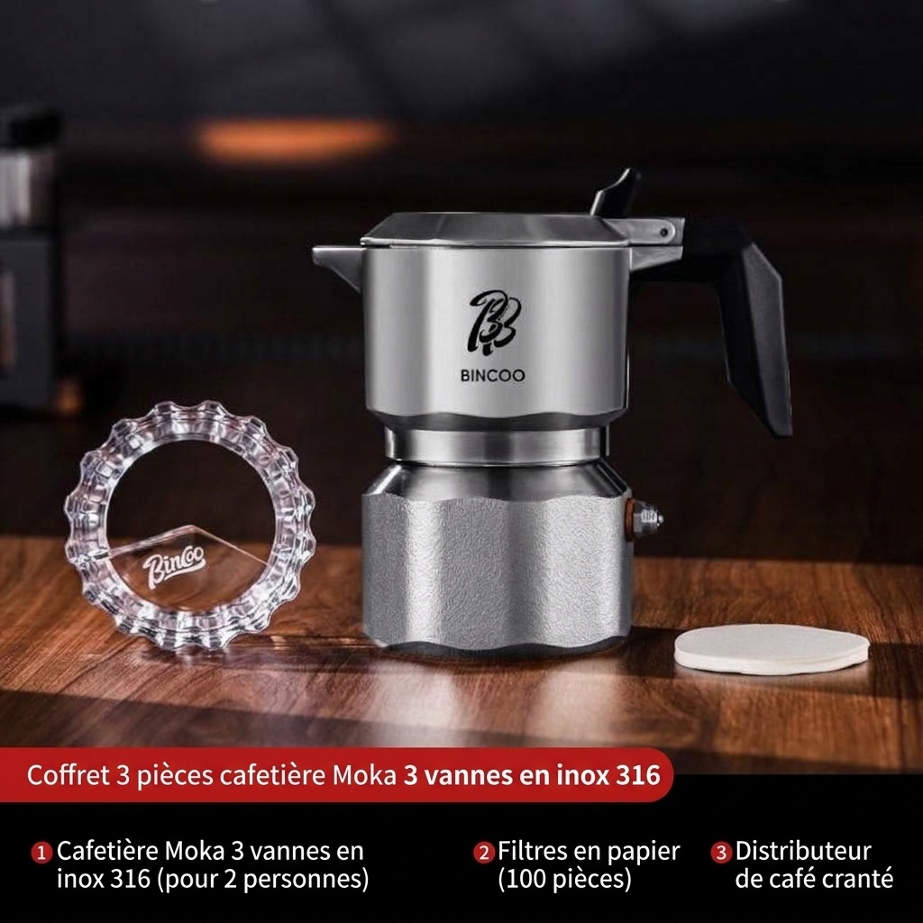 Cafetière italienne de qualité supérieure en acier inoxydable 316 - Machine à expresso 2 tasses