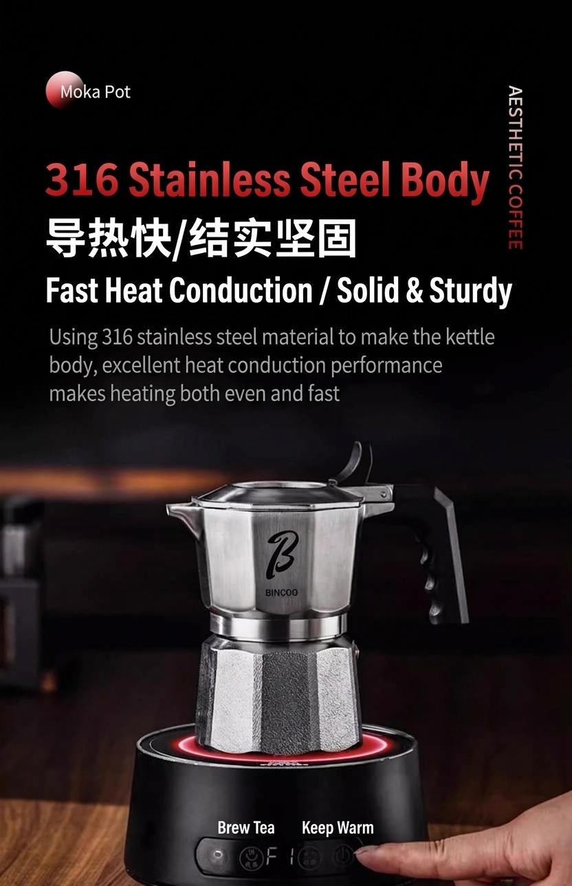 Premium 316 Stainless Steel Moka Pot - 2-Cup Espresso Maker