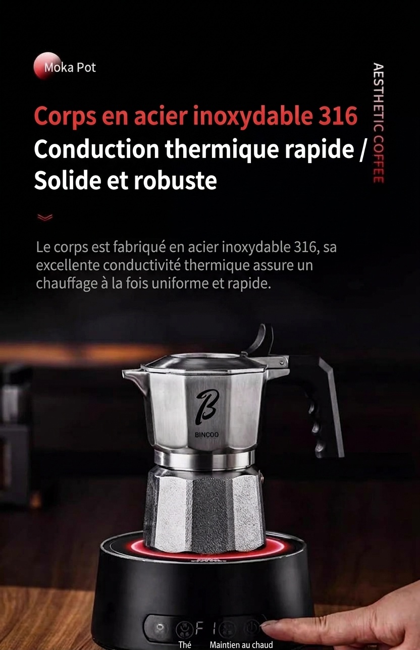 Cafetière italienne de qualité supérieure en acier inoxydable 316 - Machine à expresso 2 tasses