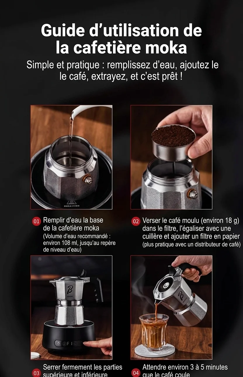 Cafetière italienne de qualité supérieure en acier inoxydable 316 - Machine à expresso 2 tasses