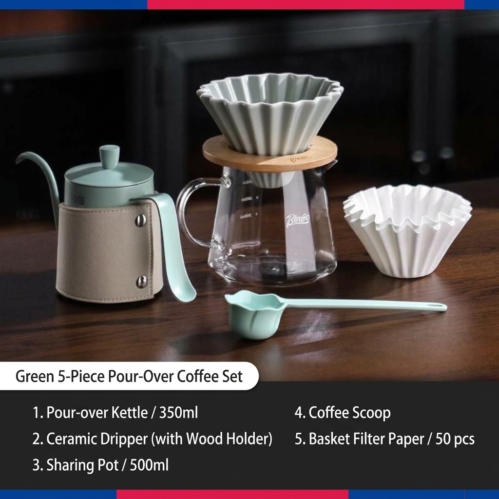 Premium Pour Over Coffee Maker Set with Grinder & Kettle