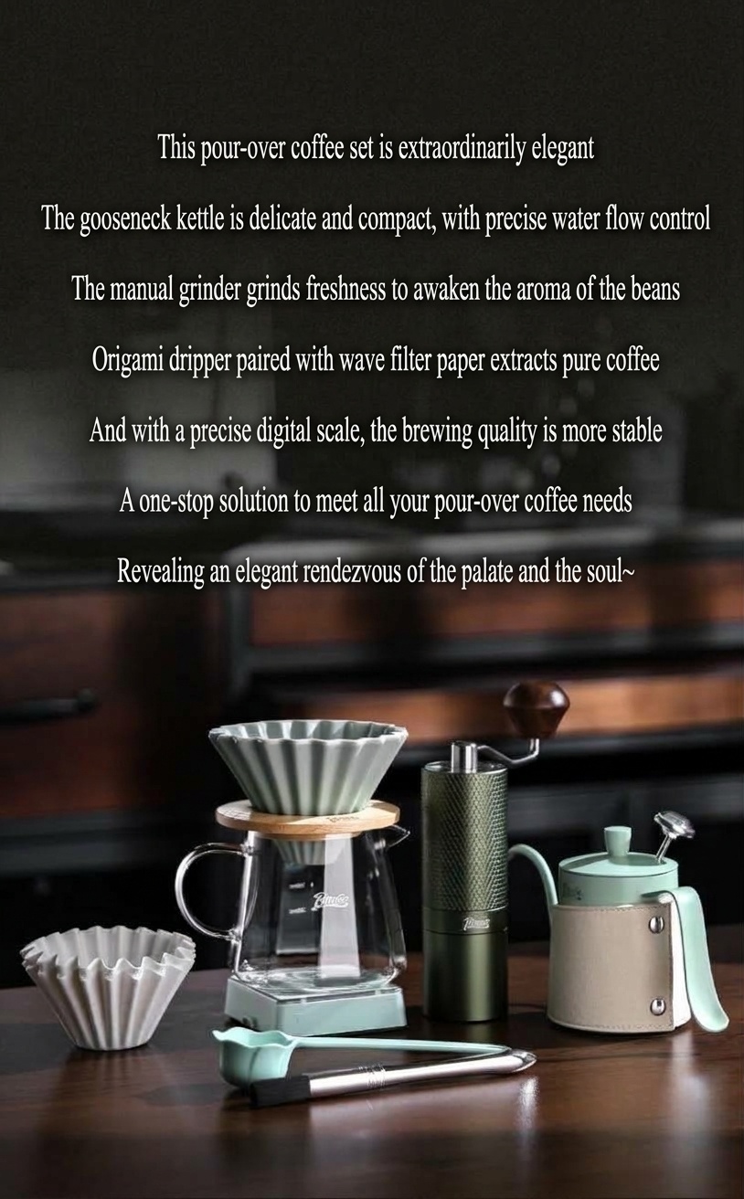 Premium Pour Over Coffee Maker Set with Grinder & Kettle