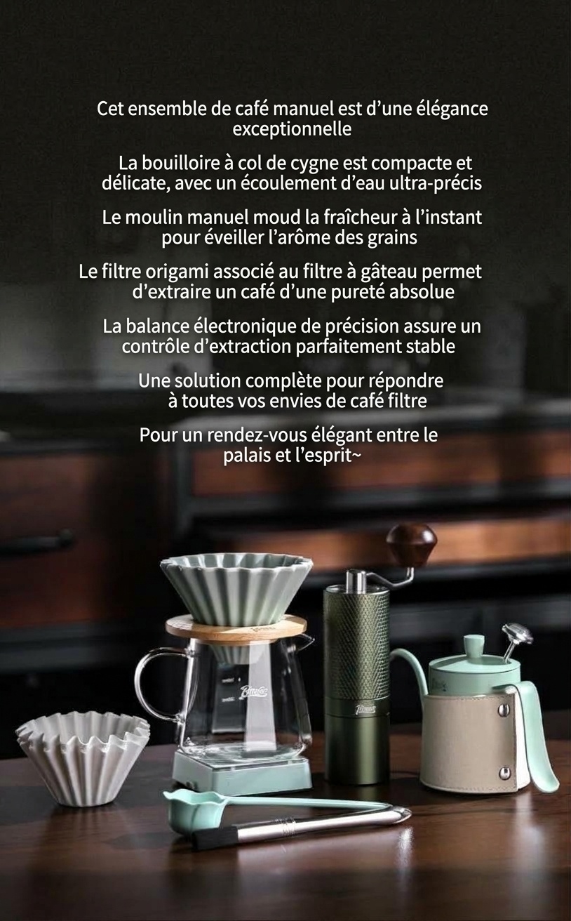 Ensemble cafetière à filtre haut de gamme avec moulin et bouilloire