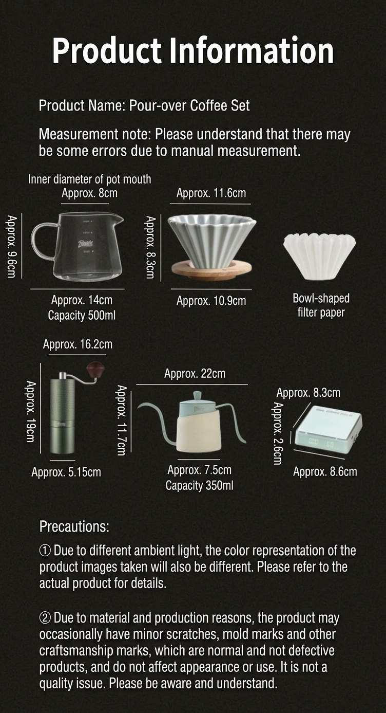 Premium Pour Over Coffee Maker Set with Grinder & Kettle