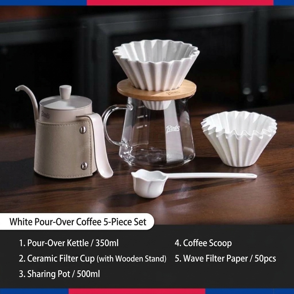 Premium Pour Over Coffee Maker Set with Grinder & Kettle