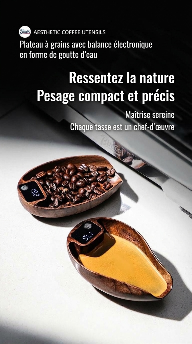 Cuillère doseuse numérique en bois de noyer pour grains de café expresso