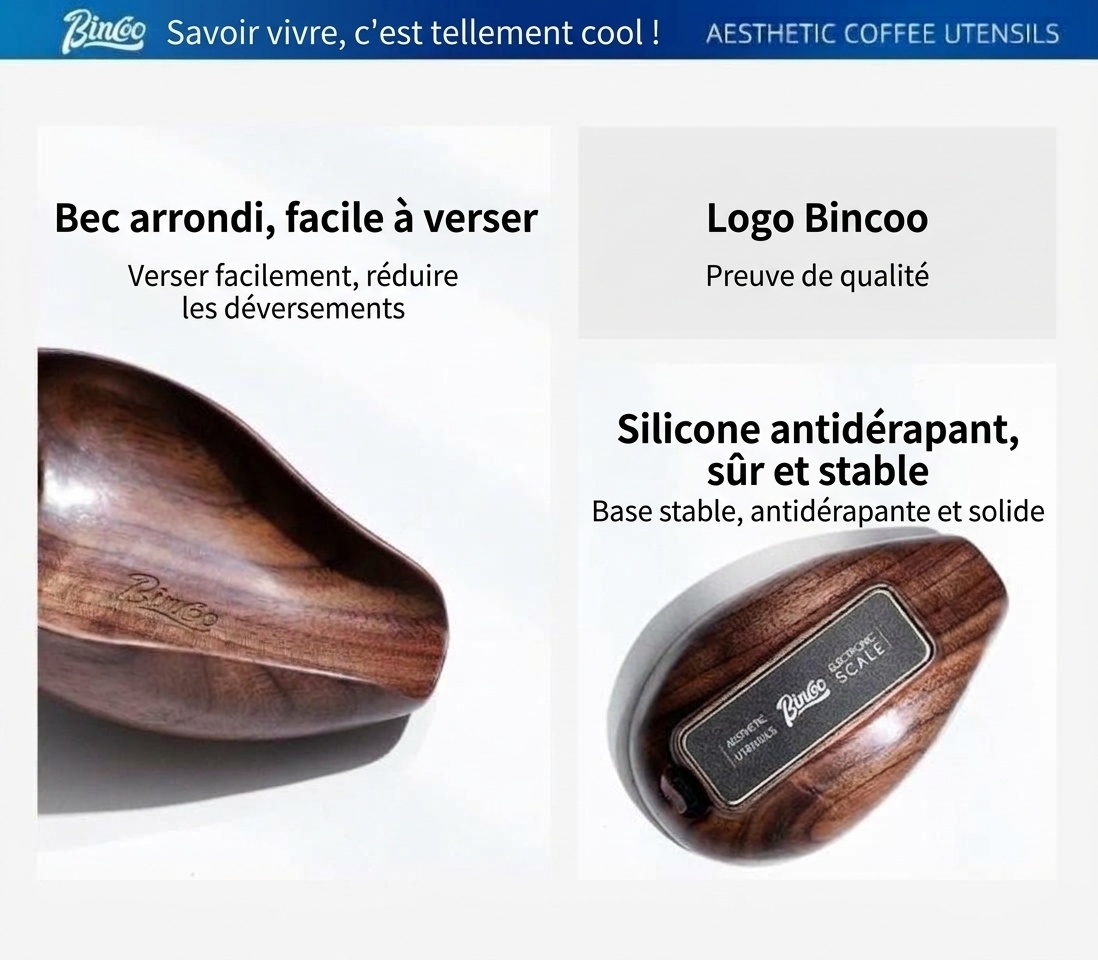 Cuillère doseuse numérique en bois de noyer pour grains de café expresso