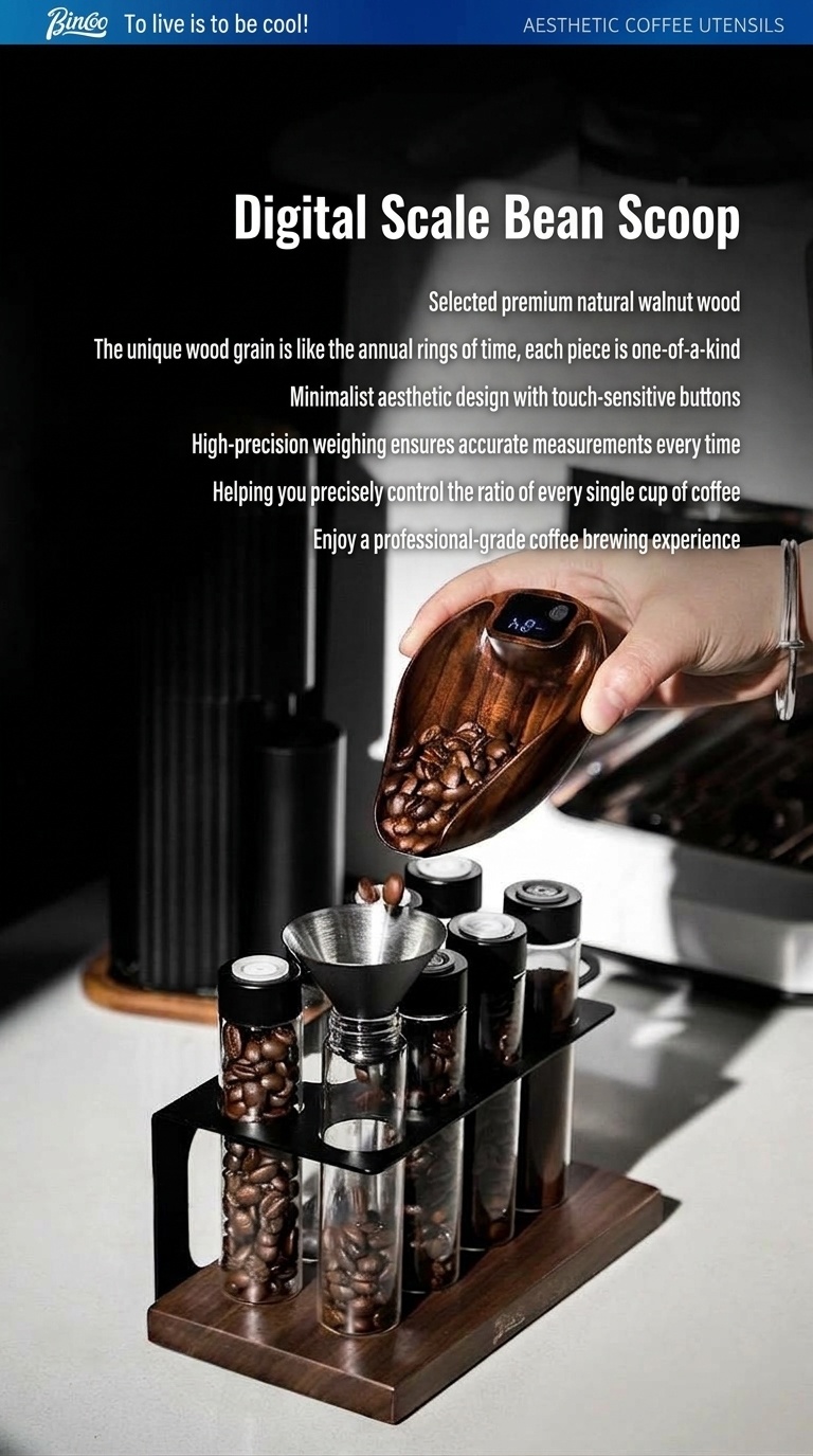 Walnut Wood Digital Coffee Bean Scale Scoop for Espresso