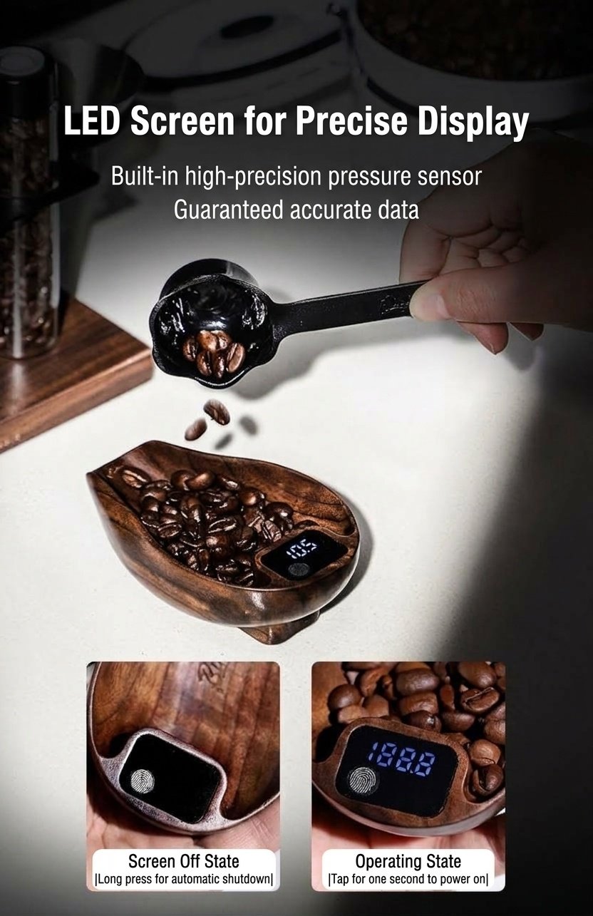 Walnut Wood Digital Coffee Bean Scale Scoop for Espresso