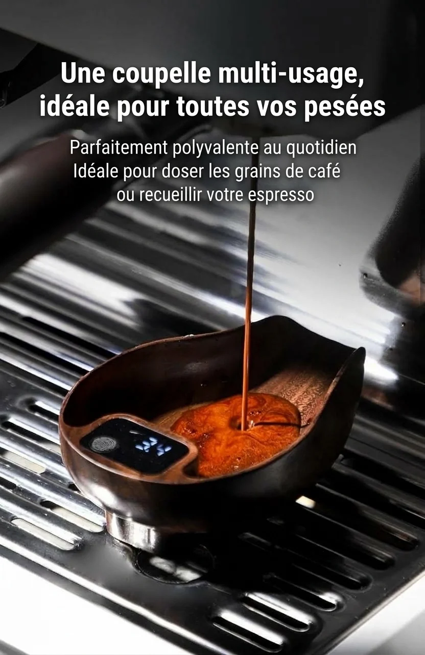 Cuillère doseuse numérique en bois de noyer pour grains de café expresso