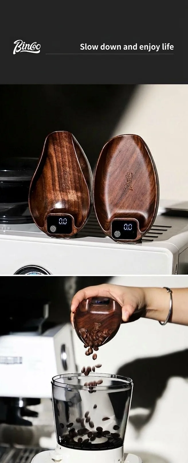 Walnut Wood Digital Coffee Bean Scale Scoop for Espresso