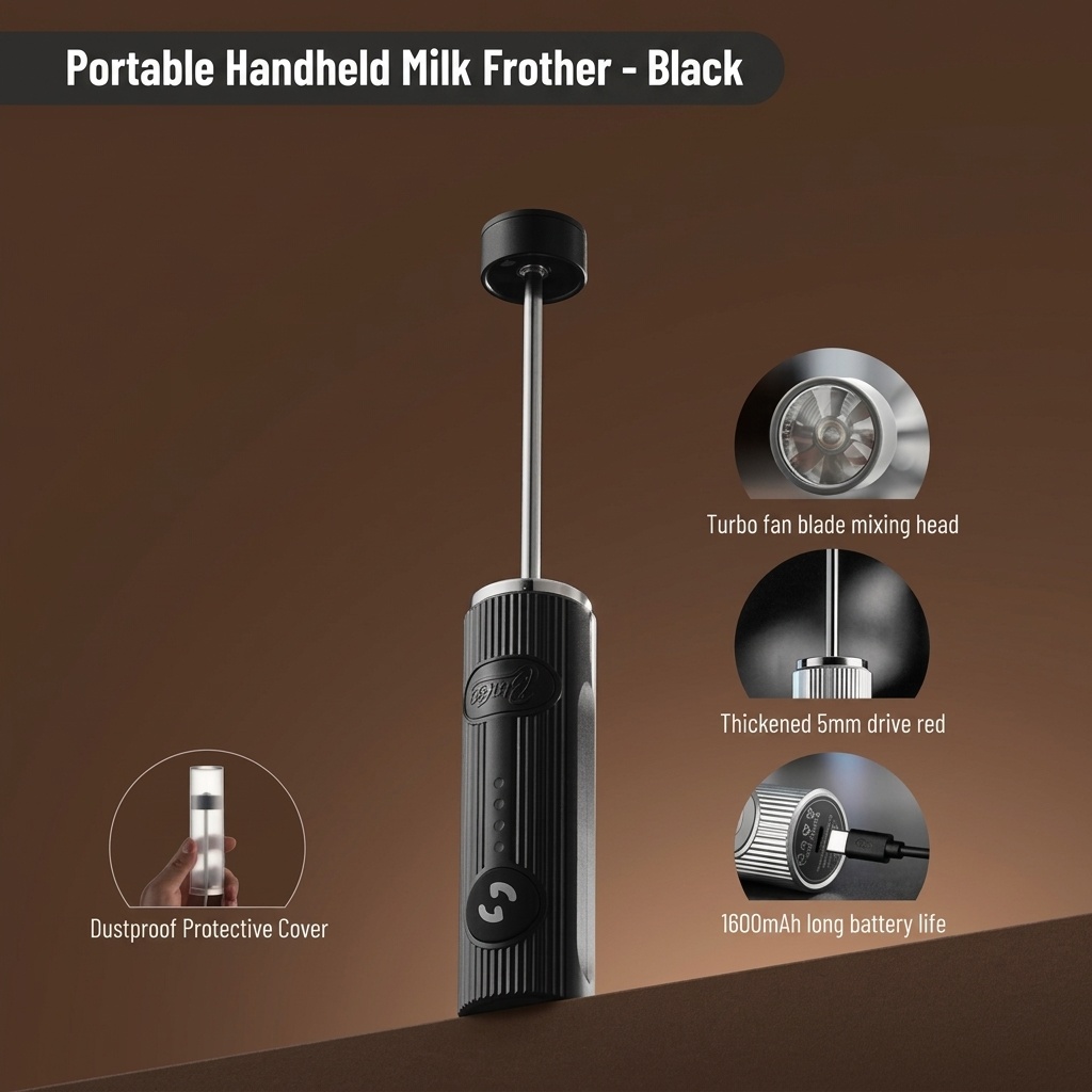 BinCoo Handheld Electric Milk Frother for Coffee & Latte Art