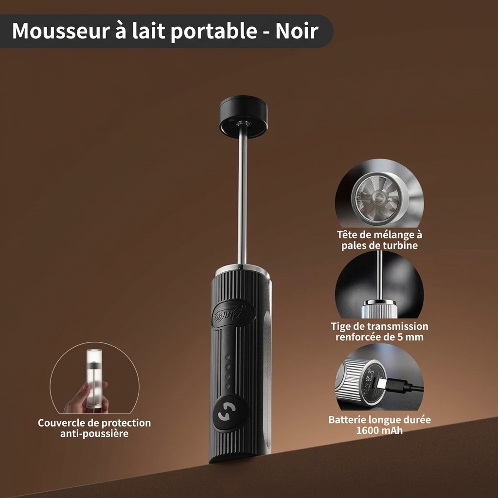 Mousseur à lait électrique portable BinCoo pour café et latte art