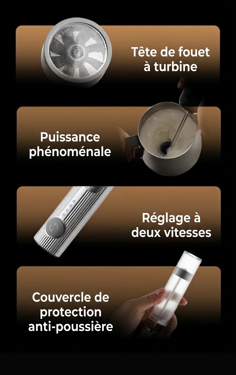 Mousseur à lait électrique portable BinCoo pour café et latte art