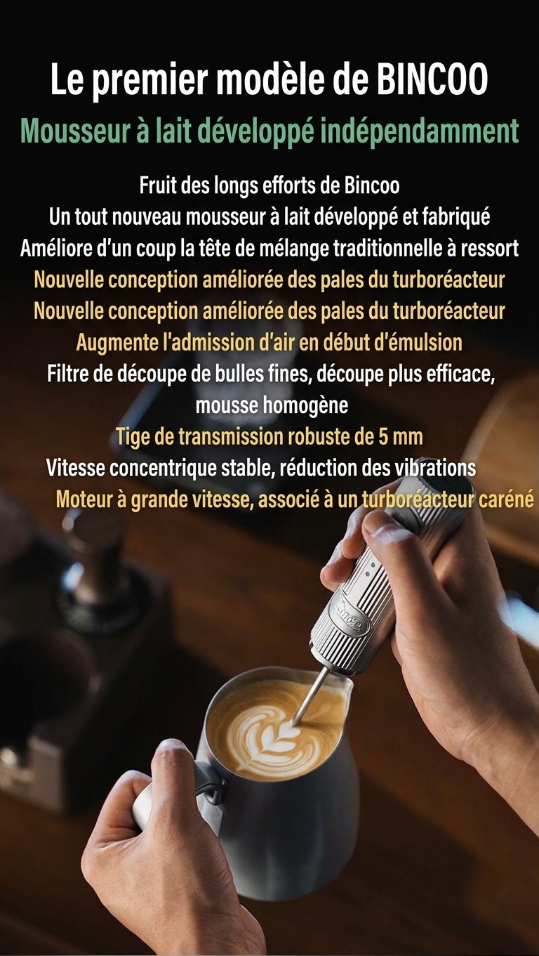 Mousseur à lait électrique portable BinCoo pour café et latte art