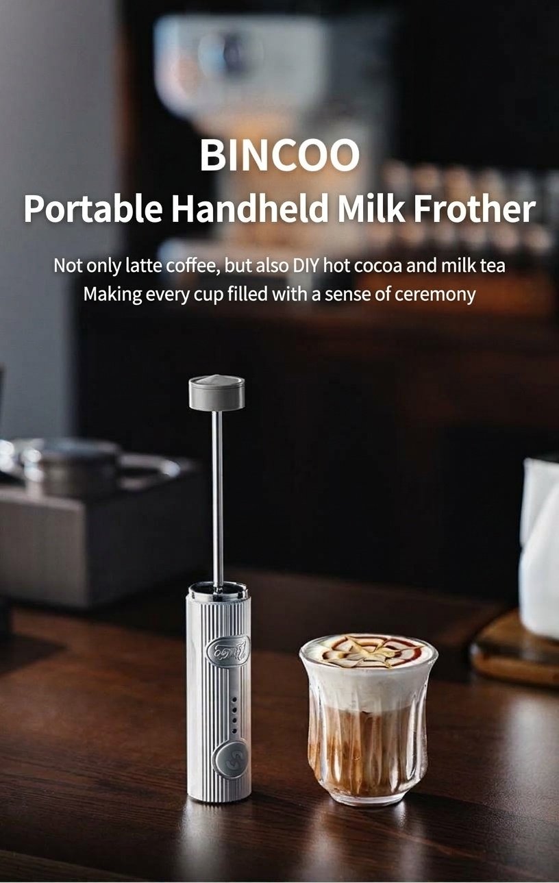 BinCoo Handheld Electric Milk Frother for Coffee & Latte Art