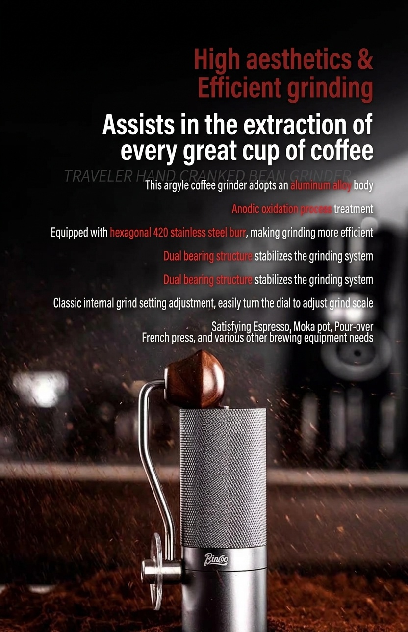 BinCoo Manual Coffee Grinder with Adjustable Burr