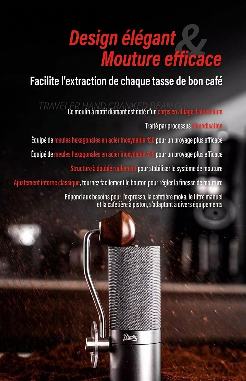 Moulin à café manuel BinCoo avec meule réglable