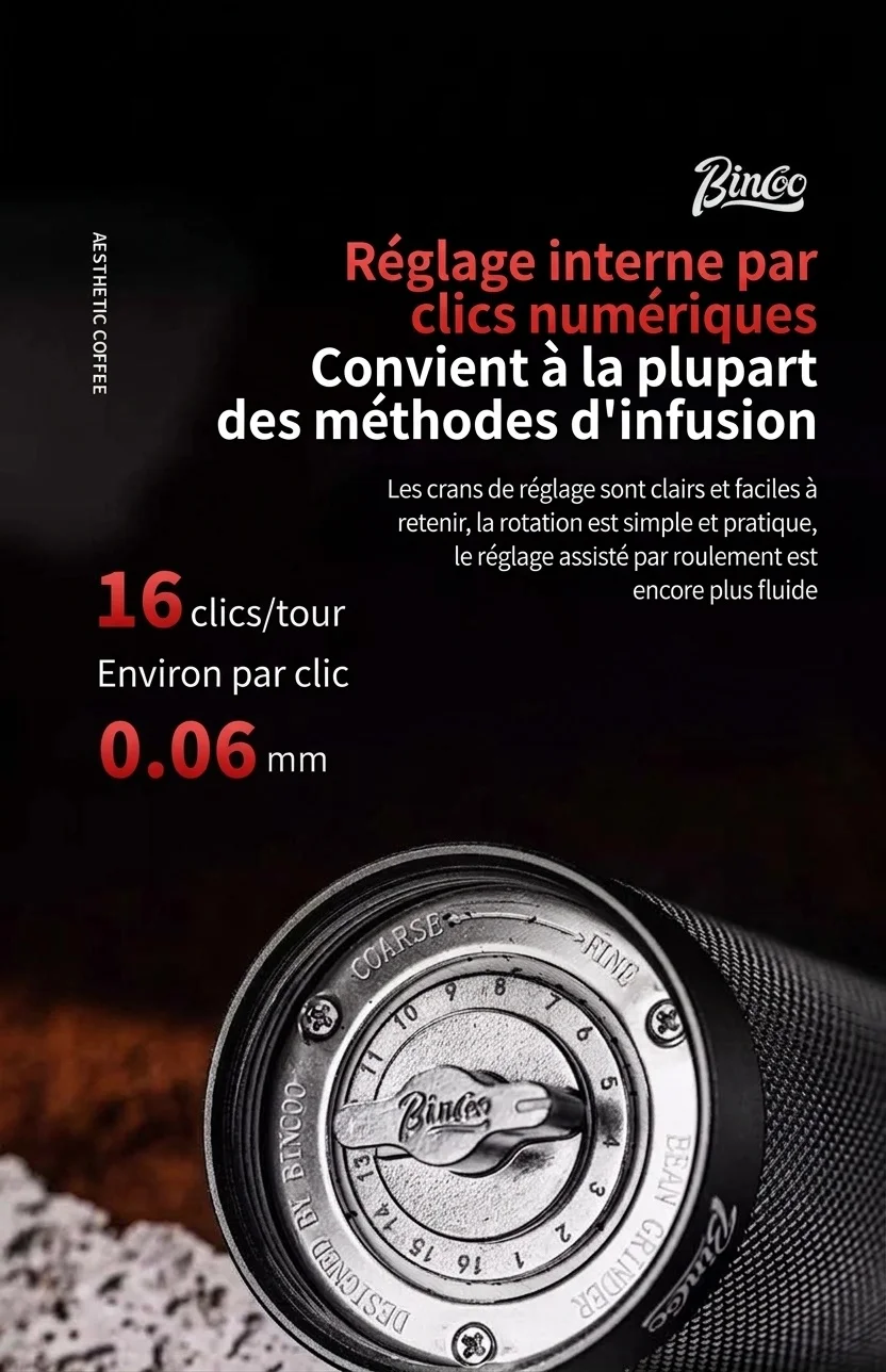 Moulin à café manuel BinCoo avec meule réglable