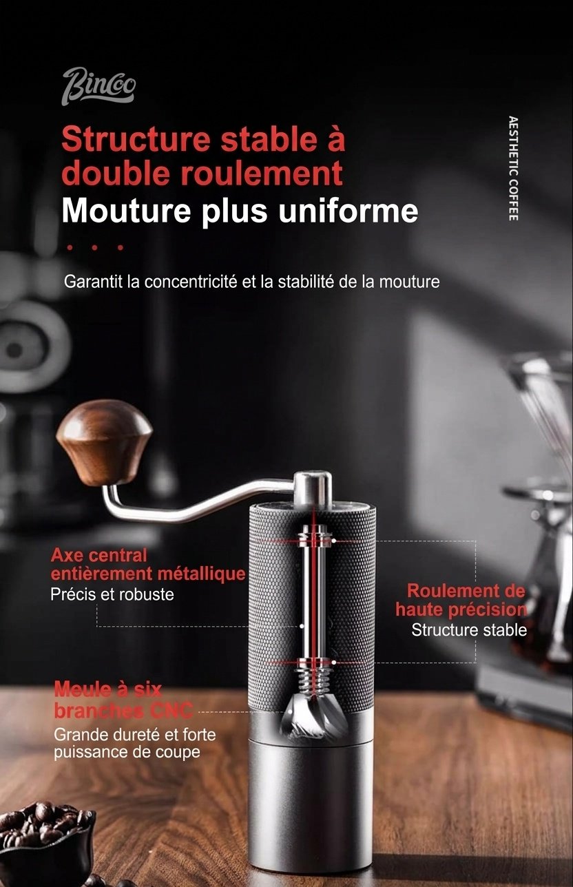 Moulin à café manuel BinCoo avec meule réglable