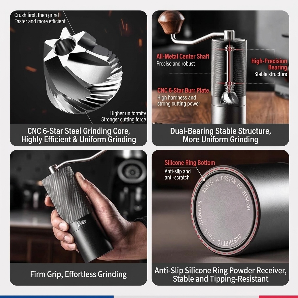 BinCoo Manual Coffee Grinder with Adjustable Burr