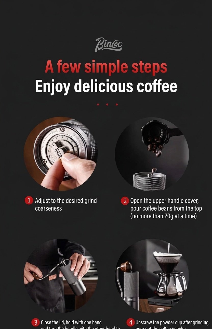 BinCoo Manual Coffee Grinder with Adjustable Burr