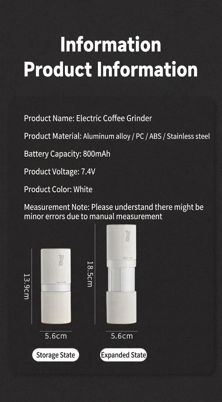 BinCoo Portable Electric Coffee Grinder with Adjustable Burr