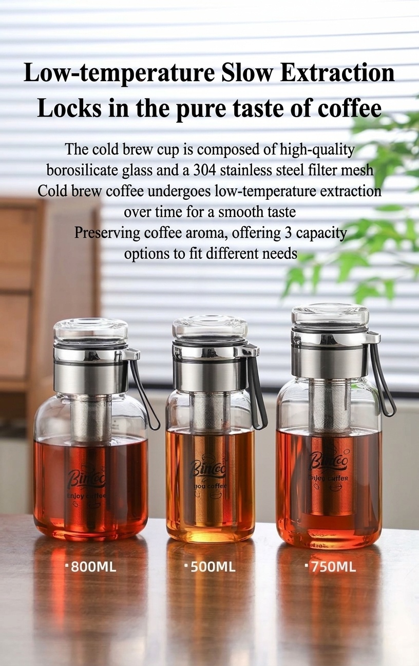 Bincoo Glass Cold Brew Coffee Maker & Tea Infuser Bottle