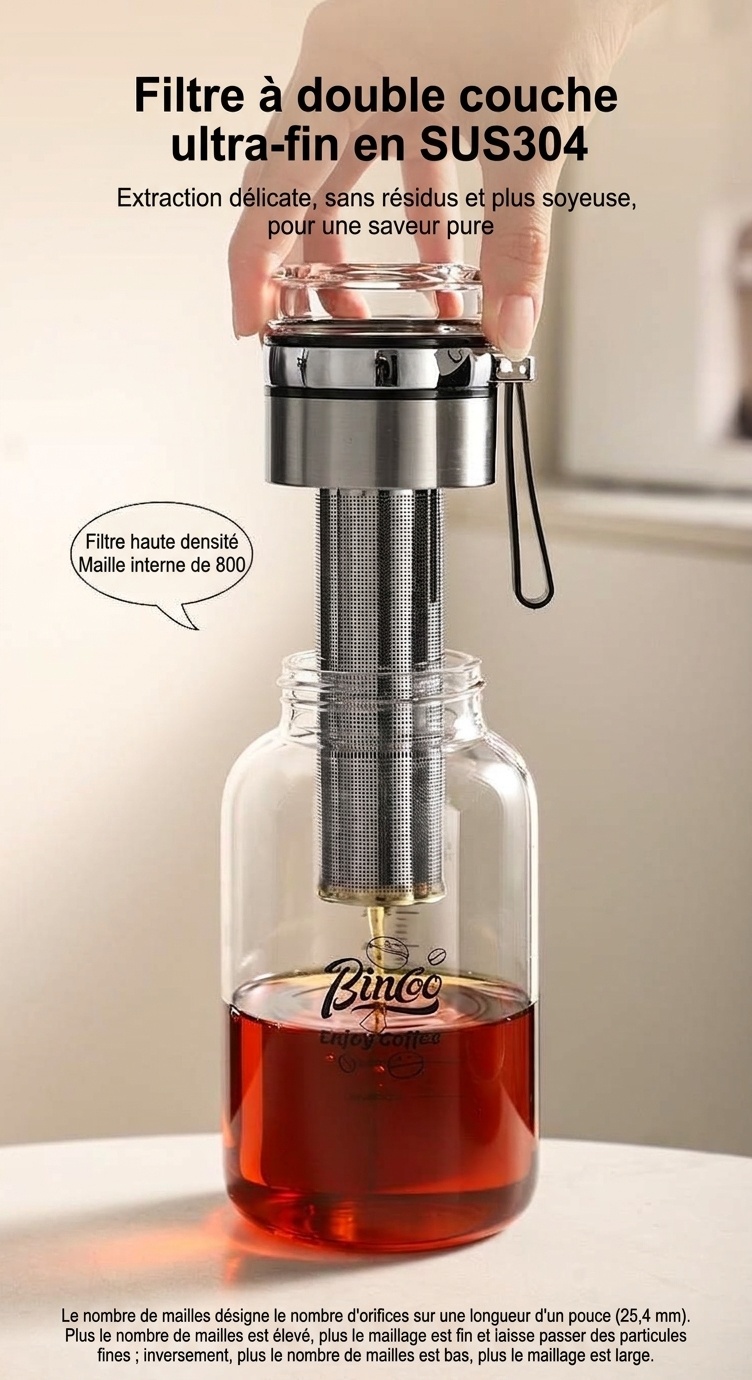Bouteille infuseur à thé et cafetière à infusion à froid Bincoo en verre
