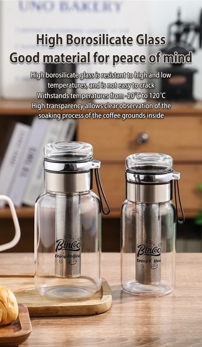 Bincoo Glass Cold Brew Coffee Maker & Tea Infuser Bottle