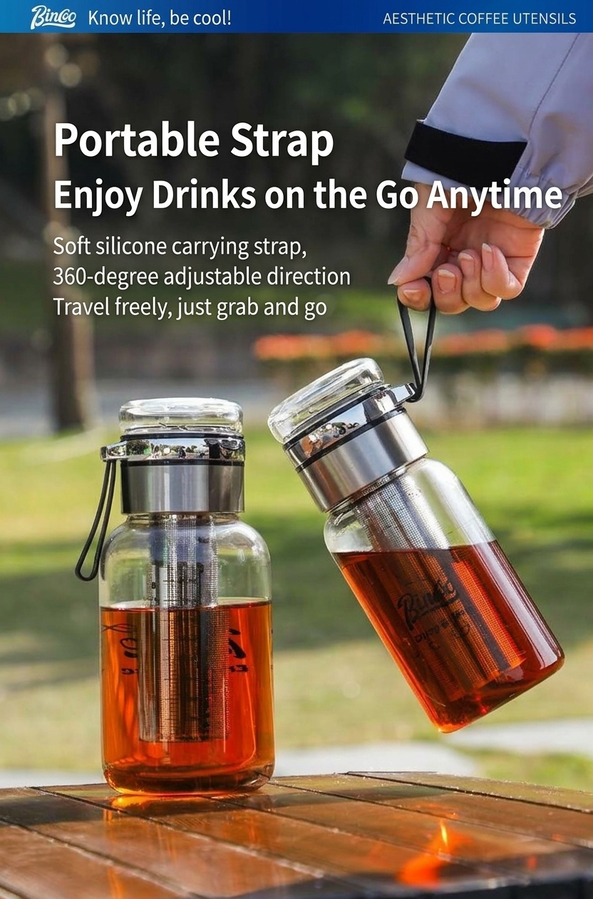 Bincoo Glass Cold Brew Coffee Maker & Tea Infuser Bottle