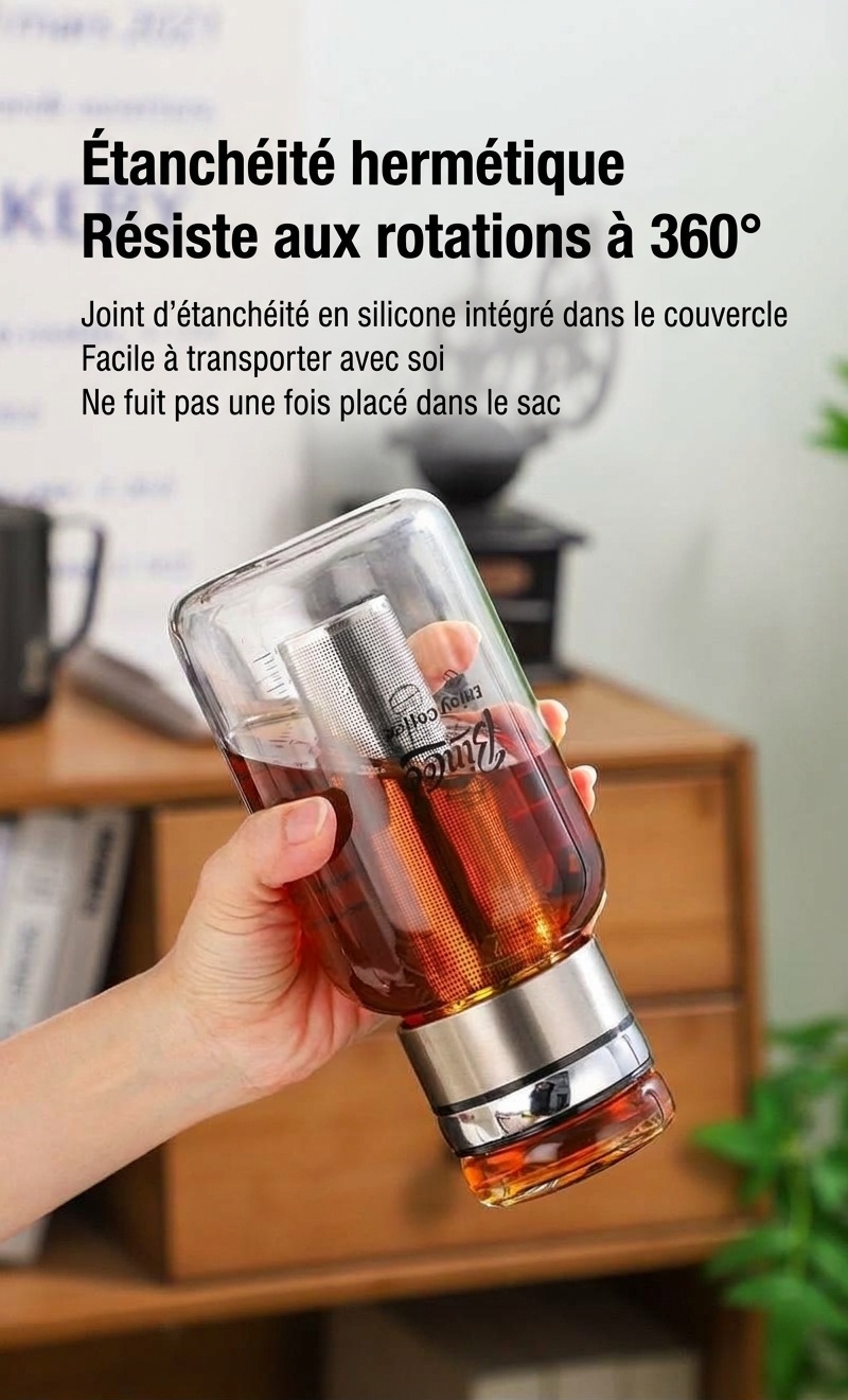 Bouteille infuseur à thé et cafetière à infusion à froid Bincoo en verre
