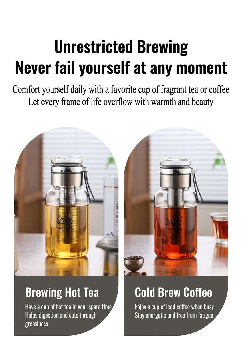 Bincoo Glass Cold Brew Coffee Maker & Tea Infuser Bottle
