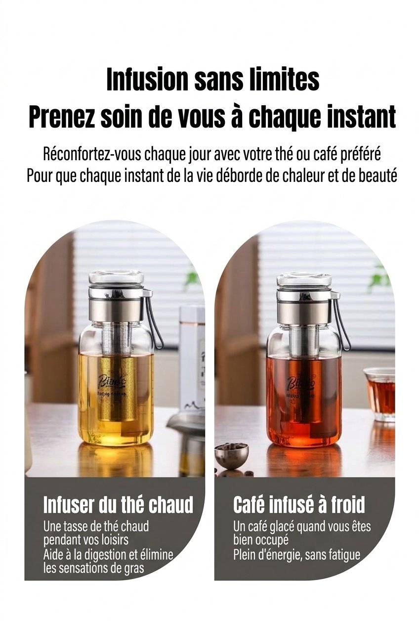 Bouteille infuseur à thé et cafetière à infusion à froid Bincoo en verre