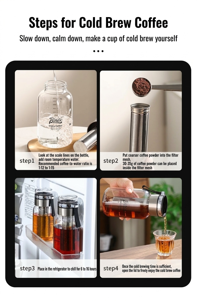 Bincoo Glass Cold Brew Coffee Maker & Tea Infuser Bottle