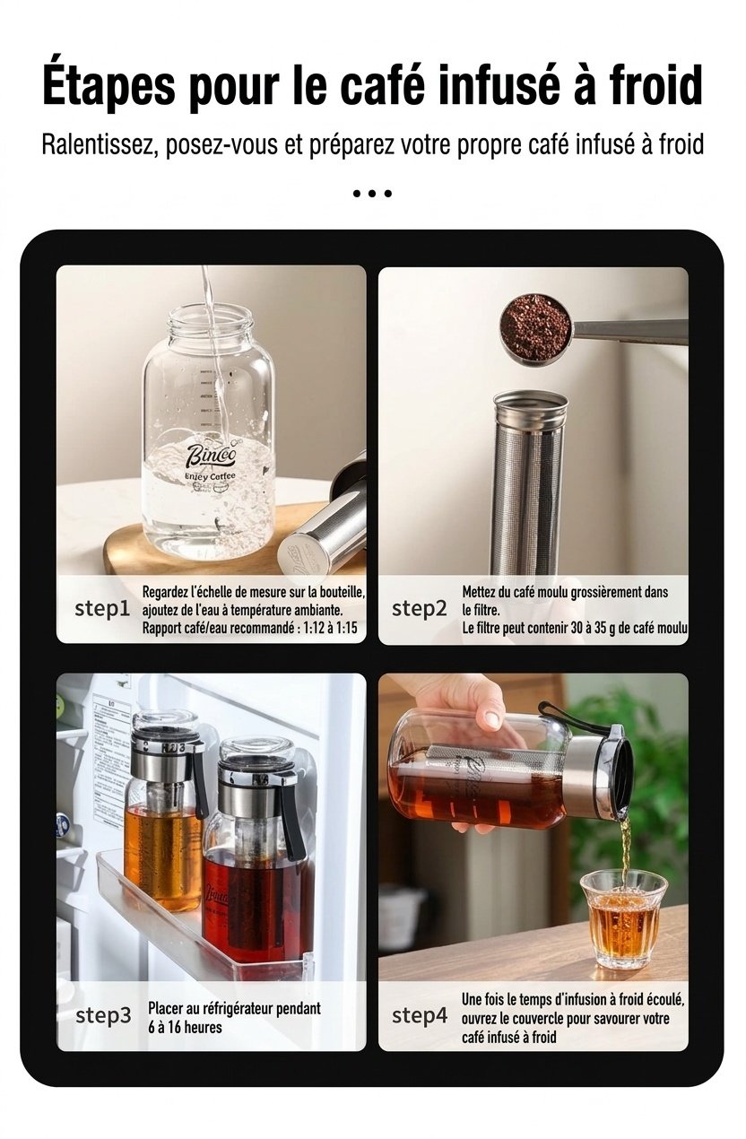Bouteille infuseur à thé et cafetière à infusion à froid Bincoo en verre